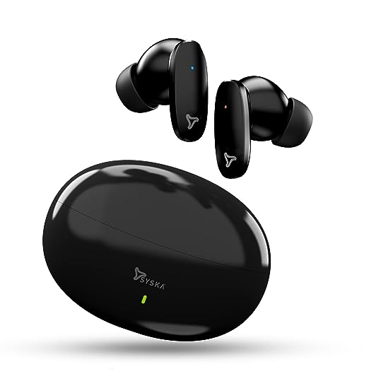 SYSKA Sonic Buds IEB800 True Wireless Earbuds with Ultra Sync Technology, 30Hr Play BackTime, Smooth Touch Control, IPX4 Water Resistant (Jet Black, Made in India) SYSKA Sonic Buds IEB800 True Wireless Earbuds with Ultra Sync Technology, 30Hr Play BackTime, Smooth Touch Control, IPX4 Water Resistant (Jet Black, Made in India)